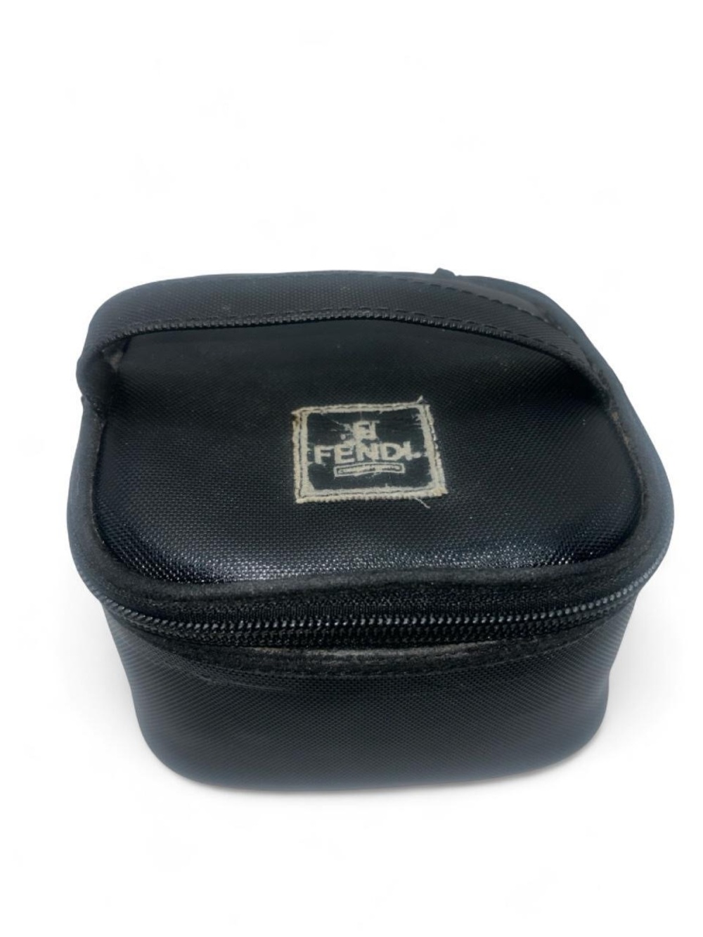 Fendi Black Nylon Vintage Vanity Cosmetic Travel Case FF Gold Hardware